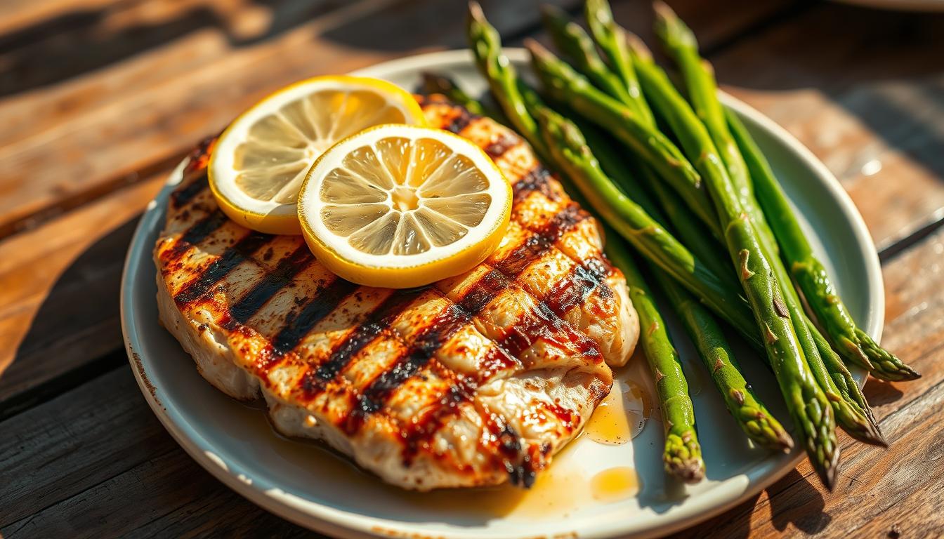 Pechuga de pollo con espárragos al limón