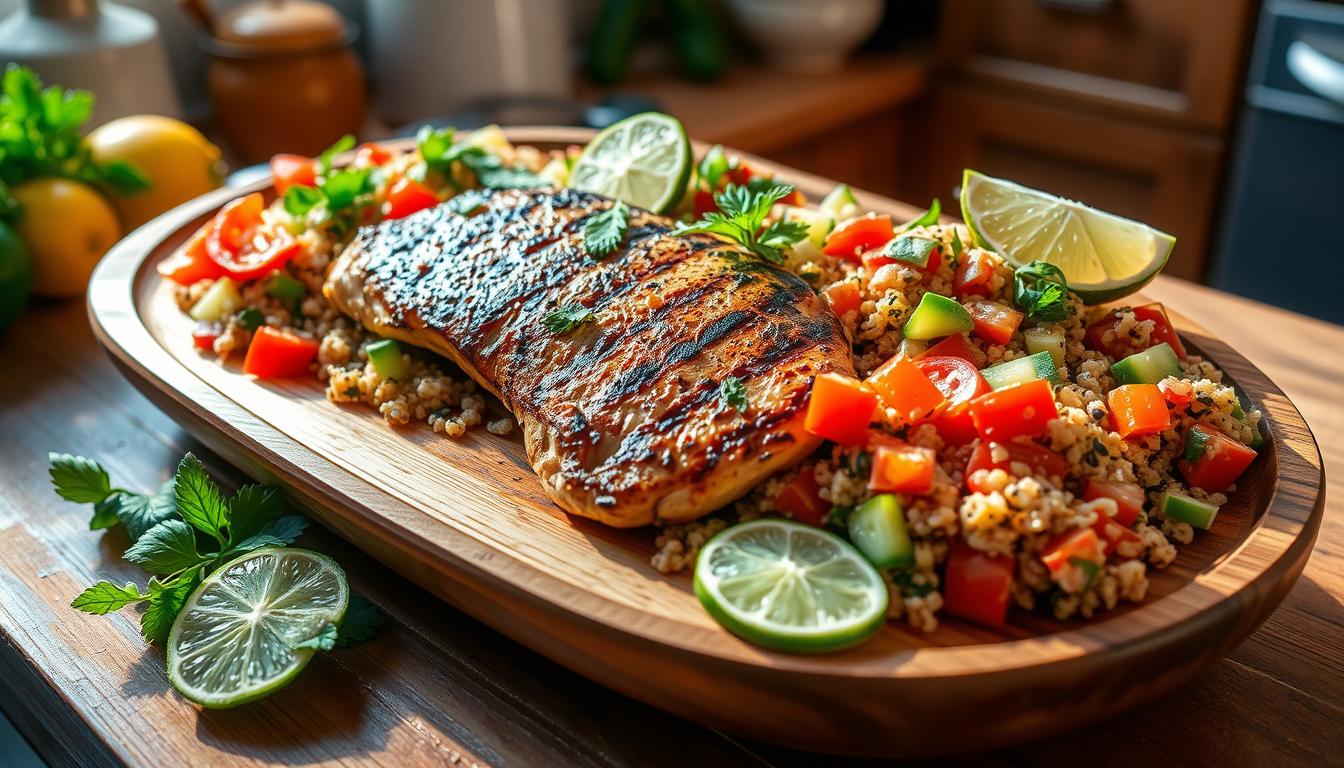 Pollo a la parrilla con ensalada de quinoa