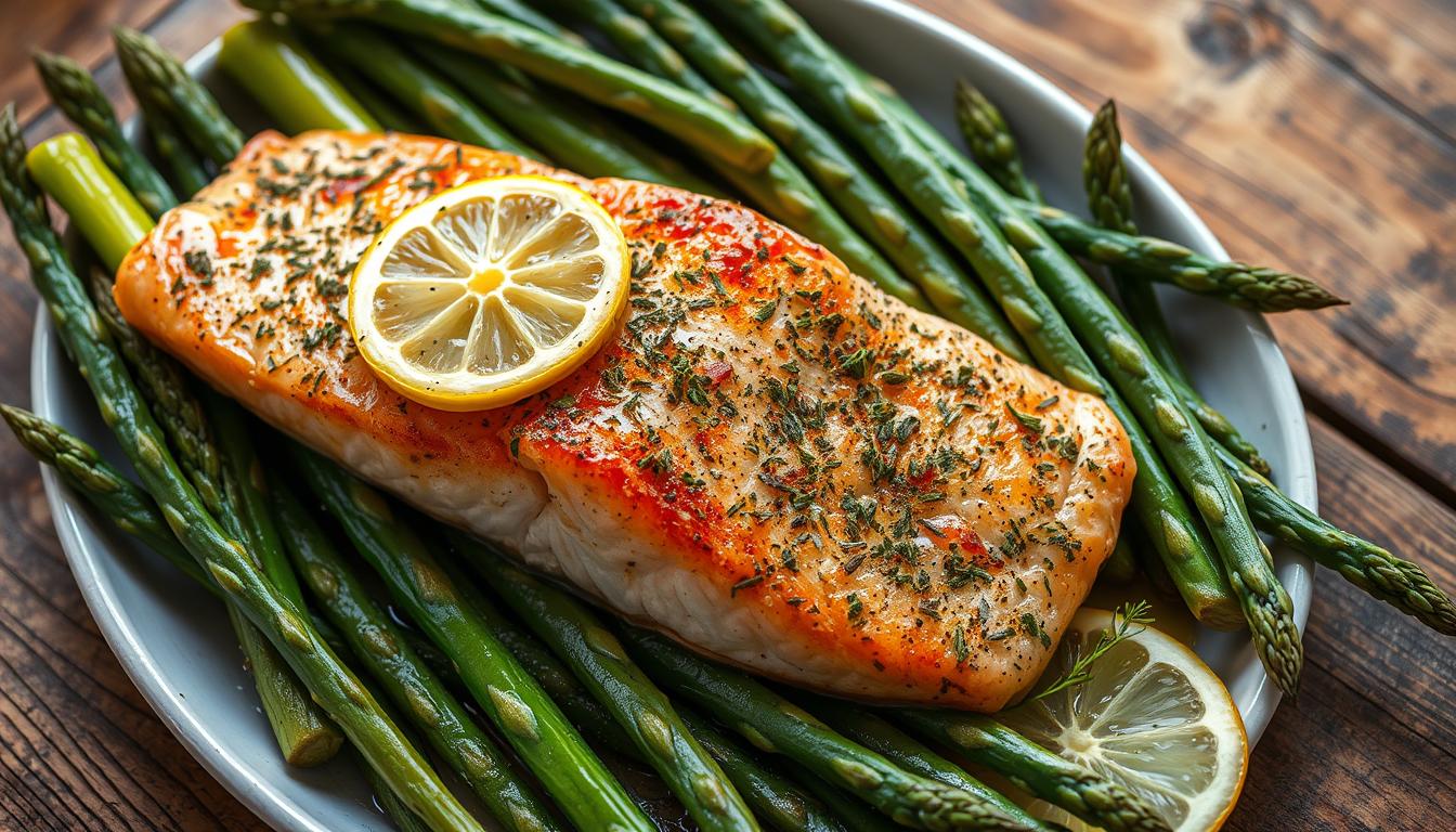 Salmón al horno con espárragos